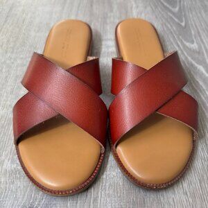 Cynthia Rowley Cognac Brown Leather Criss Cross Flat Sandal | Size 8